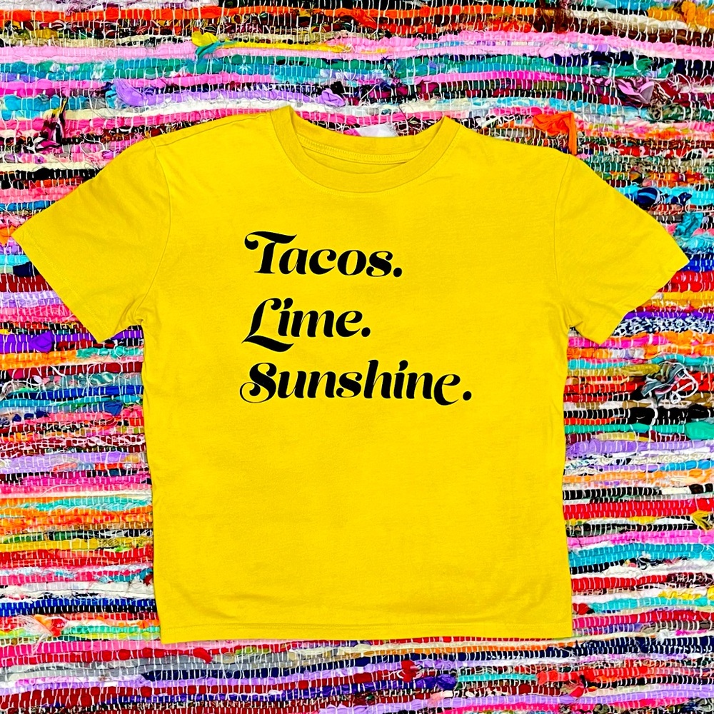 Revolutions 33 Tacos. Lime. Sunshine. Tee size Small